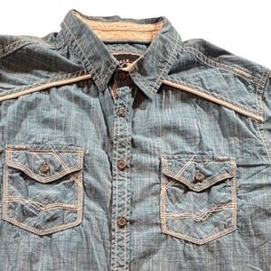 Buckle Black Button Down Shirt Mens Large Tailored Fit Blue Short Sleeve Western